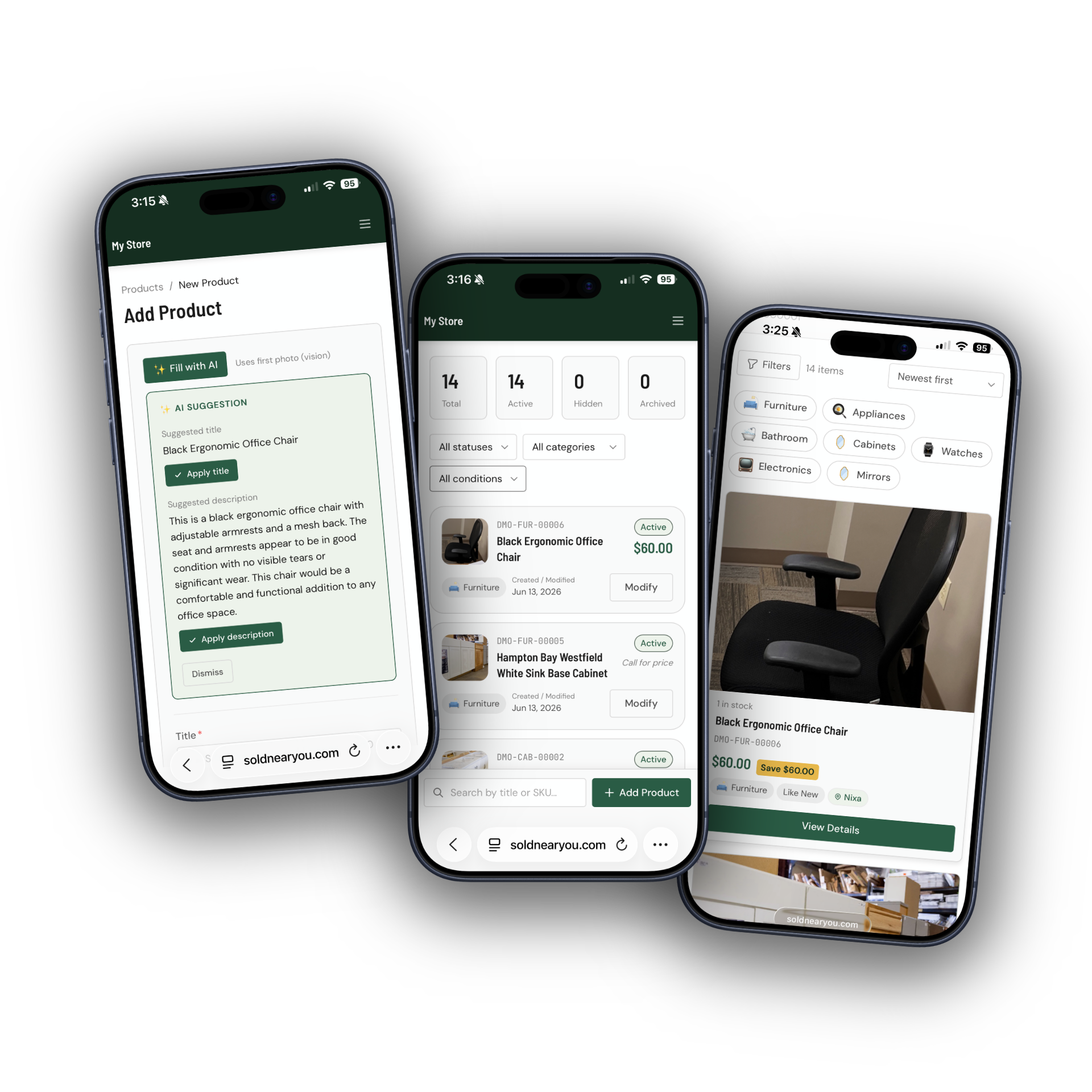 SoldNearYou catalog and admin dashboard